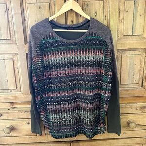 Custo Barcelona‎ Large Crochet Front Sweater Colorful Green Lace Lightweight